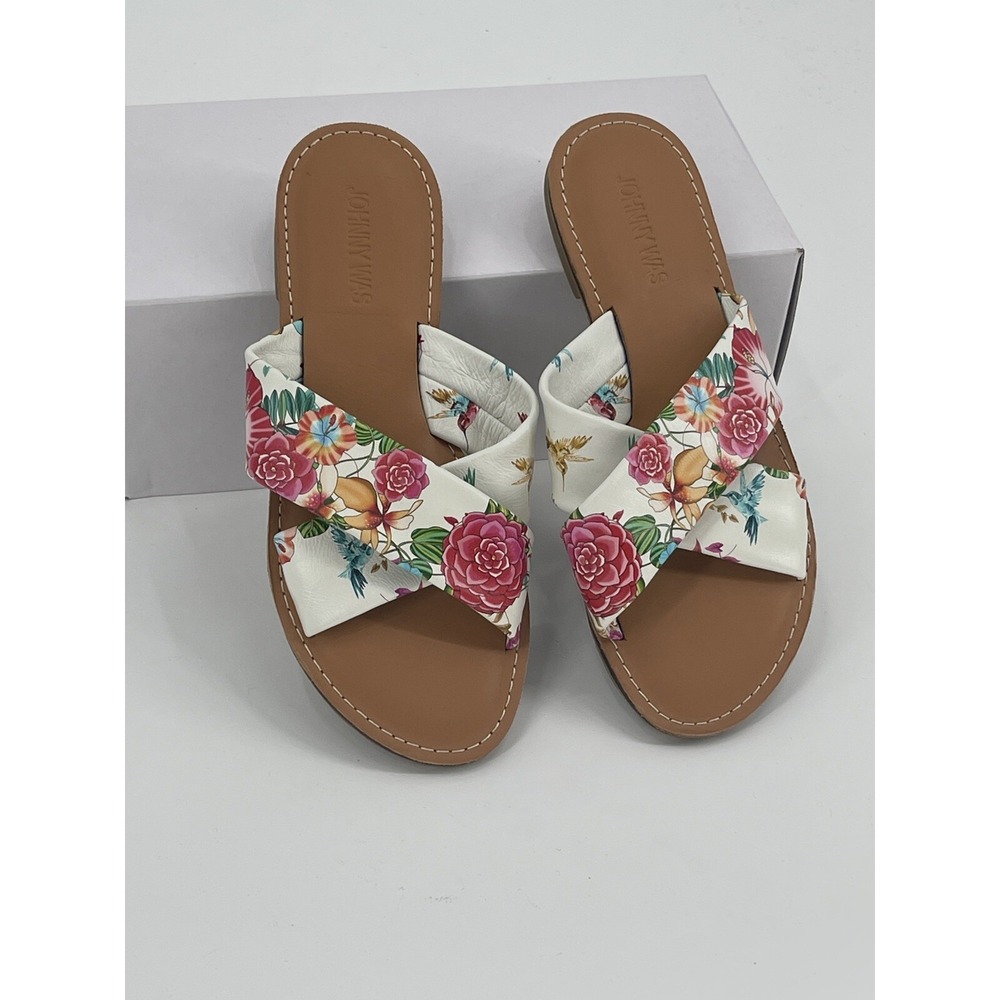 Johnny Was Sandal Andra‎ Criss Cross Leather Slip On Floral Women's Size 8 New